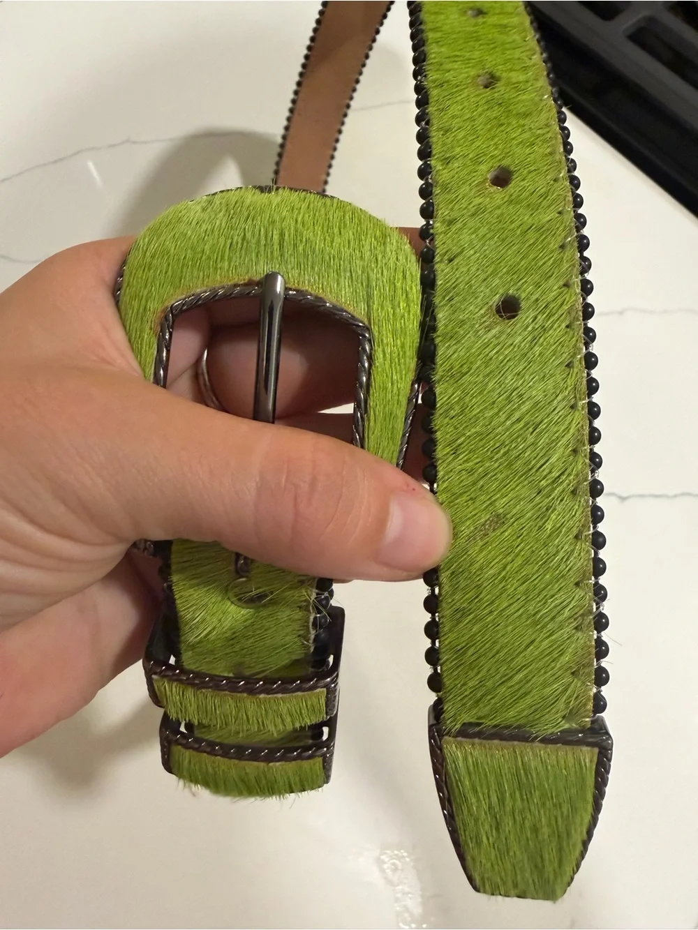 NWOT Vintage B.B. Simon hair on hide belt